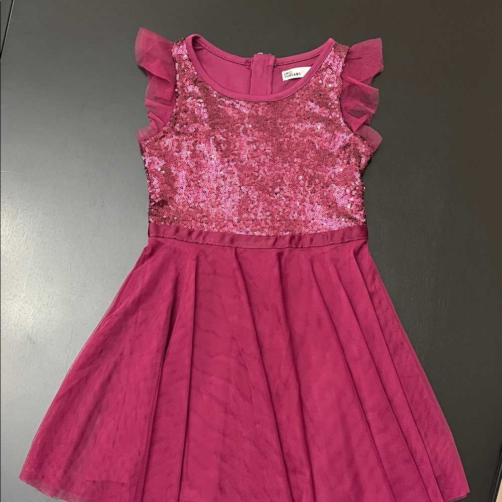 Dark Red Sequin Ruffle Tulle Dress
